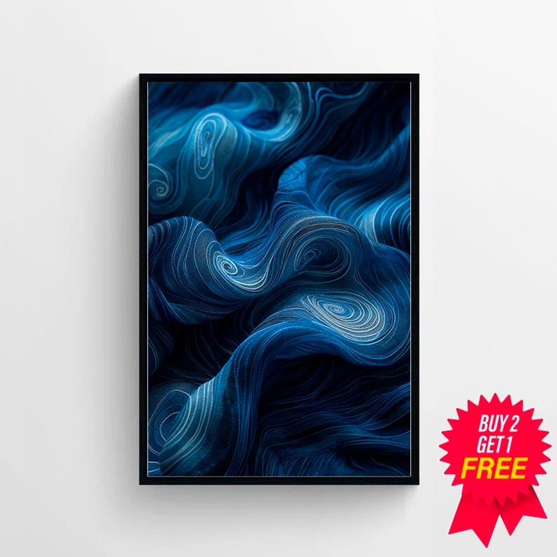 Indigo Blue Denim Texture Abstract Swirl Patterns Art Poster - Image 4