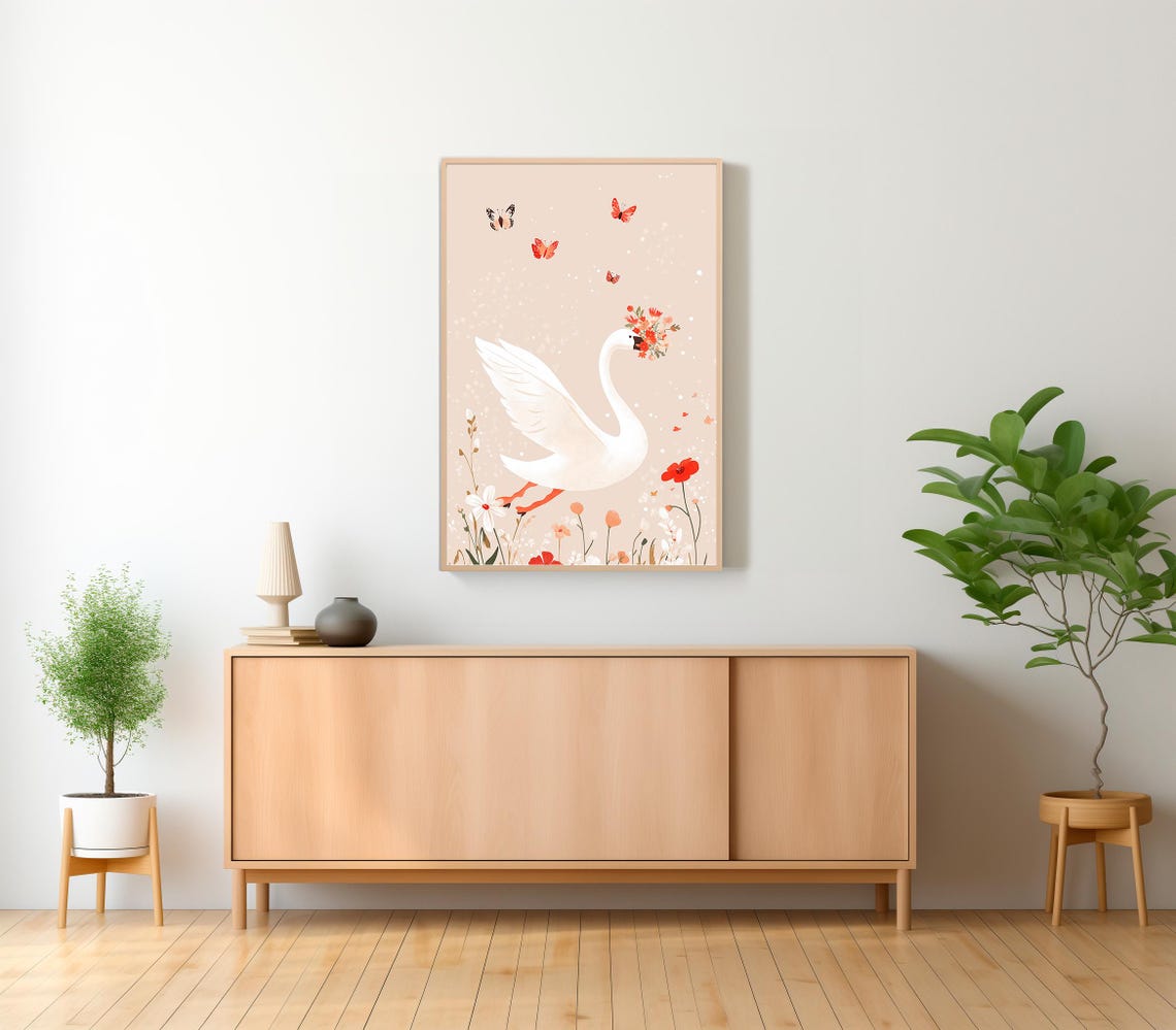 Silly Goose Wall Art Kids Room Print Cute Goose Poster Girl Nursery Decor Beige Farm Animal Girls Room Poster Butterfly Wall Art - Image 2