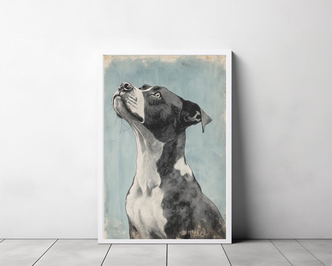 Vintage Dog Sketch 2 Of 2 Dog Wall Art Large Oil Painting Oversize Giclee Dog Painting Mid Century Modern Original Art Print - Image 3