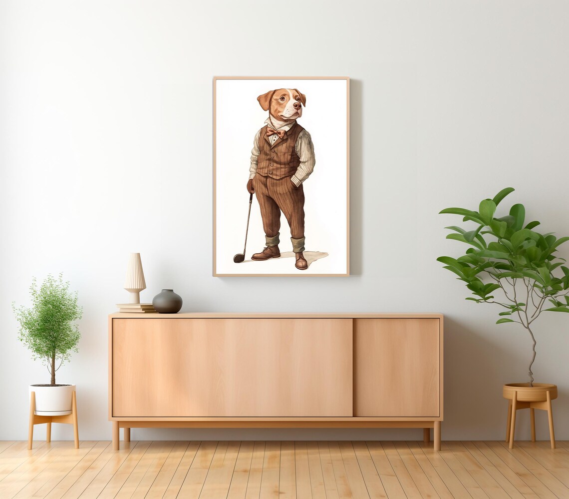 Labrador Dog Dapper Vintage Golf Outfit Bow Tie Portrait Poster - Image 2