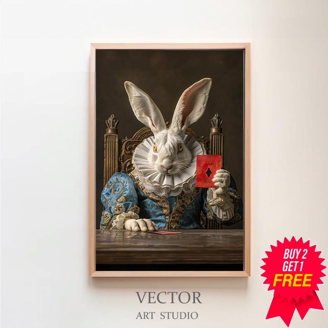 White Rabbit Holding A Red Ace Card At A Table Victorian Poster