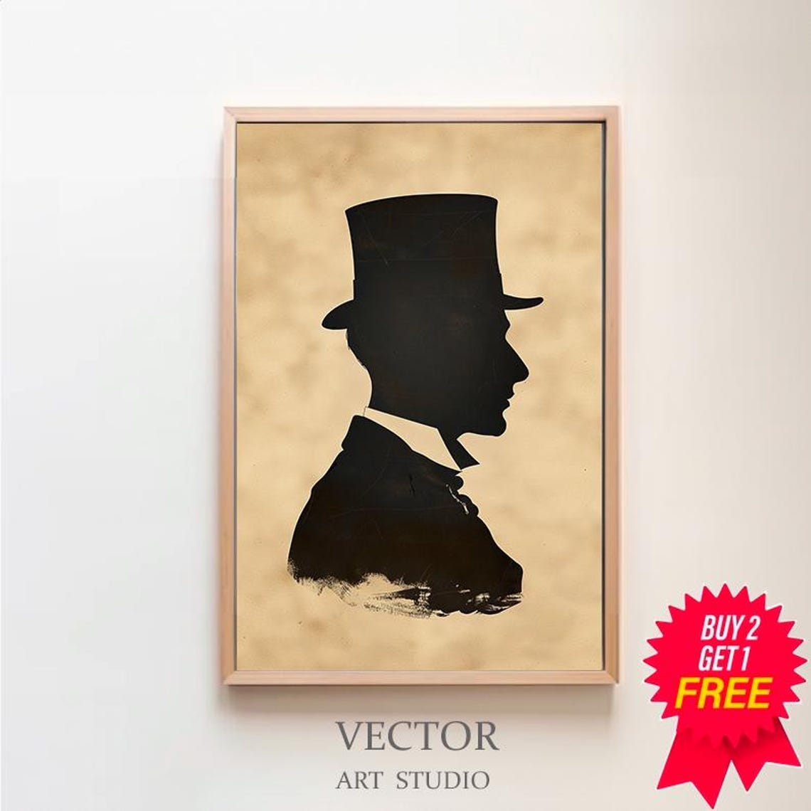 Victorian Gentleman Top Hat Silhouette Vintage Profile Poster