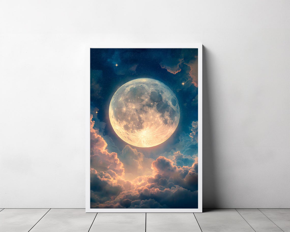 Enchanting Celestial Moon Art Print Vintage Inspired Dark Academia Dark Cottagecore Night Sky Painting - Image 3