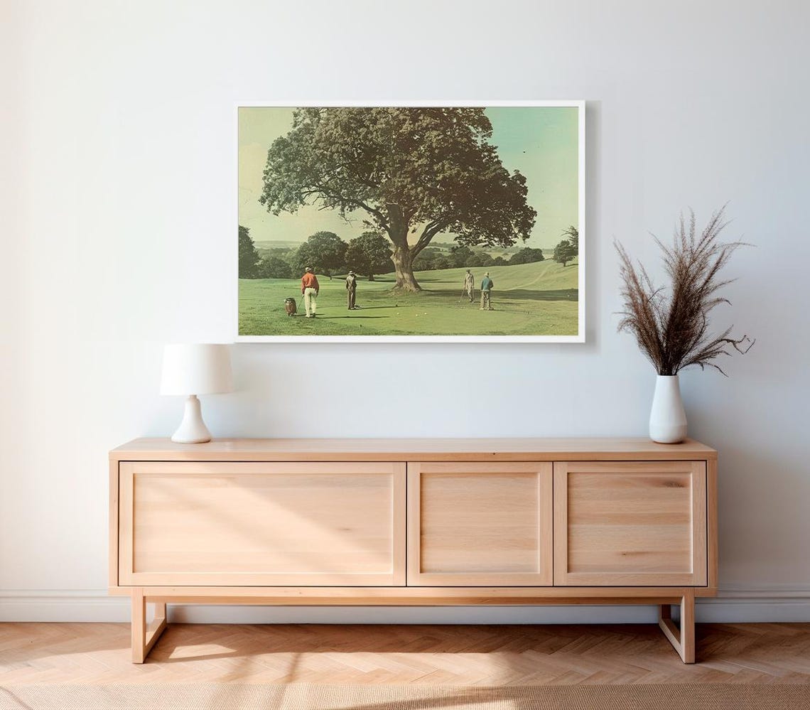 Vintage Golfers on Course Green Under Big Tree Golf Sports Poster - Image 2