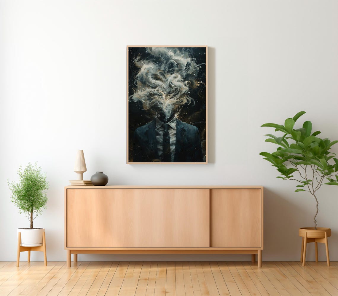 Night Starry Smoke Burst Head Portrait Surreal Gothic Poster - Image 2