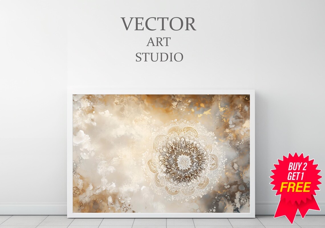 Neutral Mandala Flower In Cream And Gold Abstract Art Poster - Image 3
