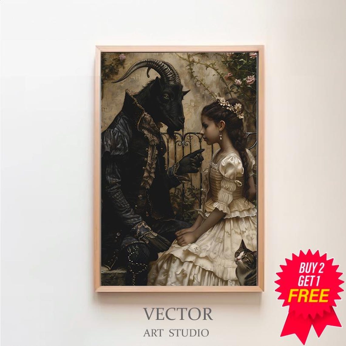 Old Nick the Horned Demon Gentleman with a Young Witch Gothic Poster