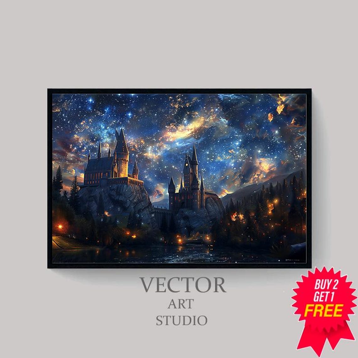 Wizarding Inspired Poster Vintage Wizard School Wizard World Van Gogh Painting Vintage Castle Decor Wall Art - Image 4