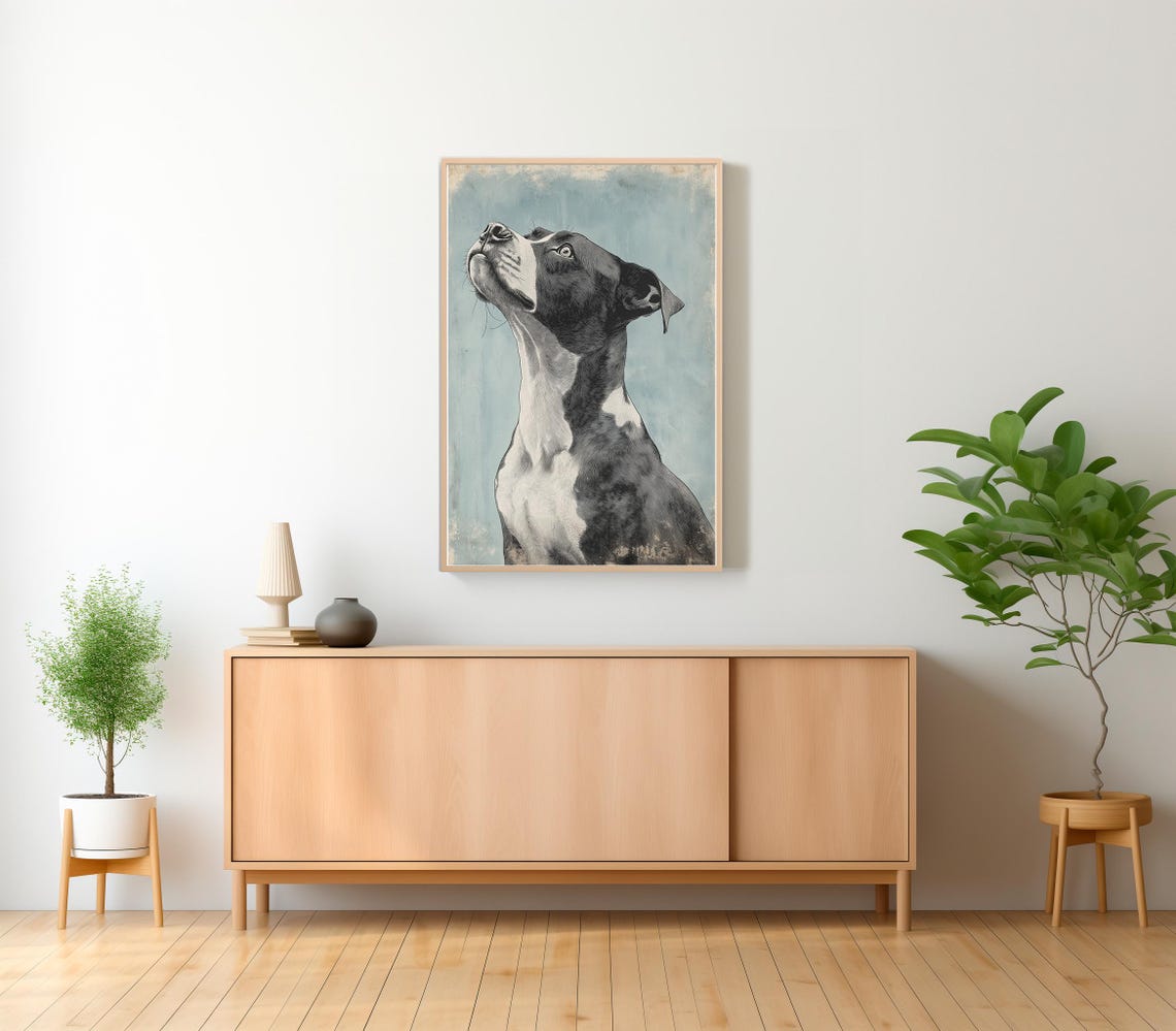 Vintage Dog Sketch 2 Of 2 Dog Wall Art Large Oil Painting Oversize Giclee Dog Painting Mid Century Modern Original Art Print - Image 2