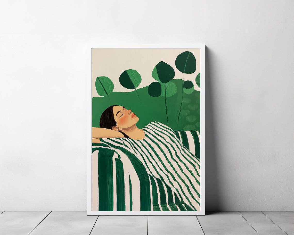 Modern Emerald Green Abstract Woman Resting Among Leaves Poster - Image 3