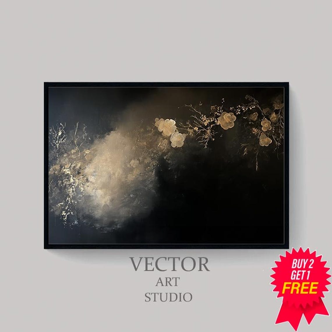 Dark Florals Frame Tv Art Moody Floral Art For Frame Tv Southern Gothic Abstract Florals Black And Beige - Image 4