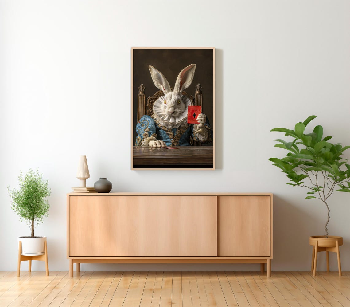 White Rabbit Holding A Red Ace Card At A Table Victorian Poster - Image 2