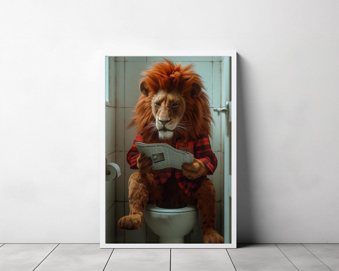 Funny Lion Bathroom Print, Kids Bath Wall Art Print - Image 3
