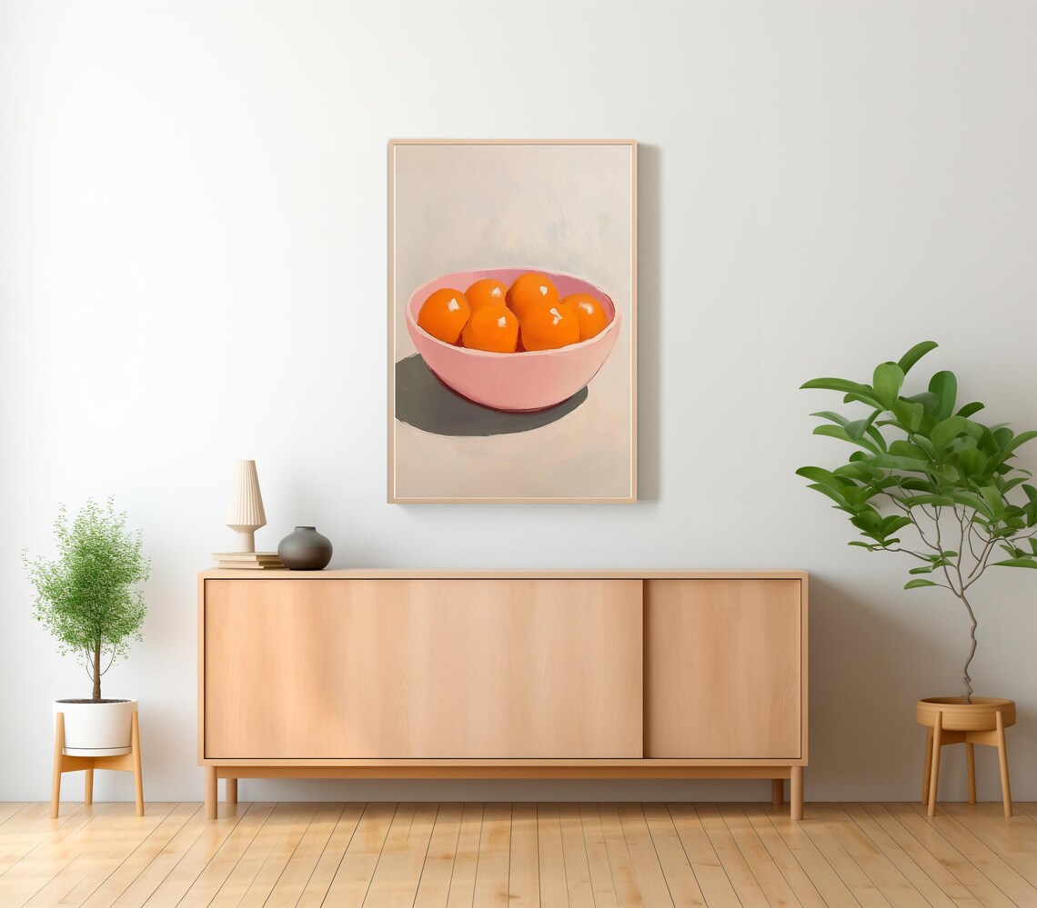 Colorful Oranges Painting Kitchen Food Art Print Summer Citrus Pastel Fruit Wall Decor Pink Dining Room - Image 2