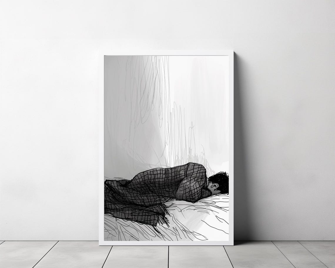 Sleeping Man Minimalist Ink Line Drawing People Sketch Poster - Image 3