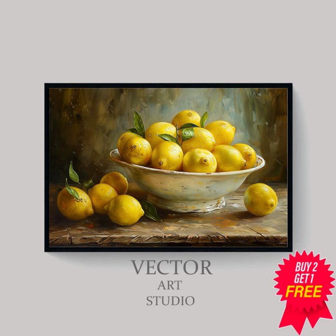 Moody Lemon Painting Art Vintage Fruit Still Life - Image 4