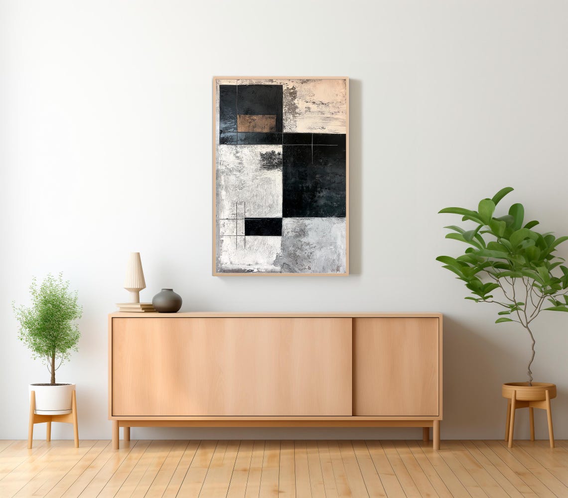 Wabi Sabi Black Beige Geometric Blocks Minimalist Abstract Poster - Image 2