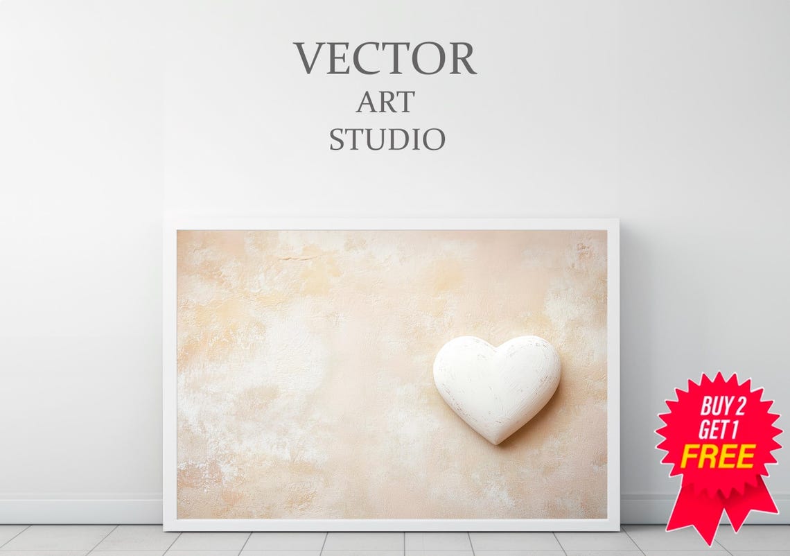 Minimalist White 3D Heart On Textured Beige Background Poster - Image 3