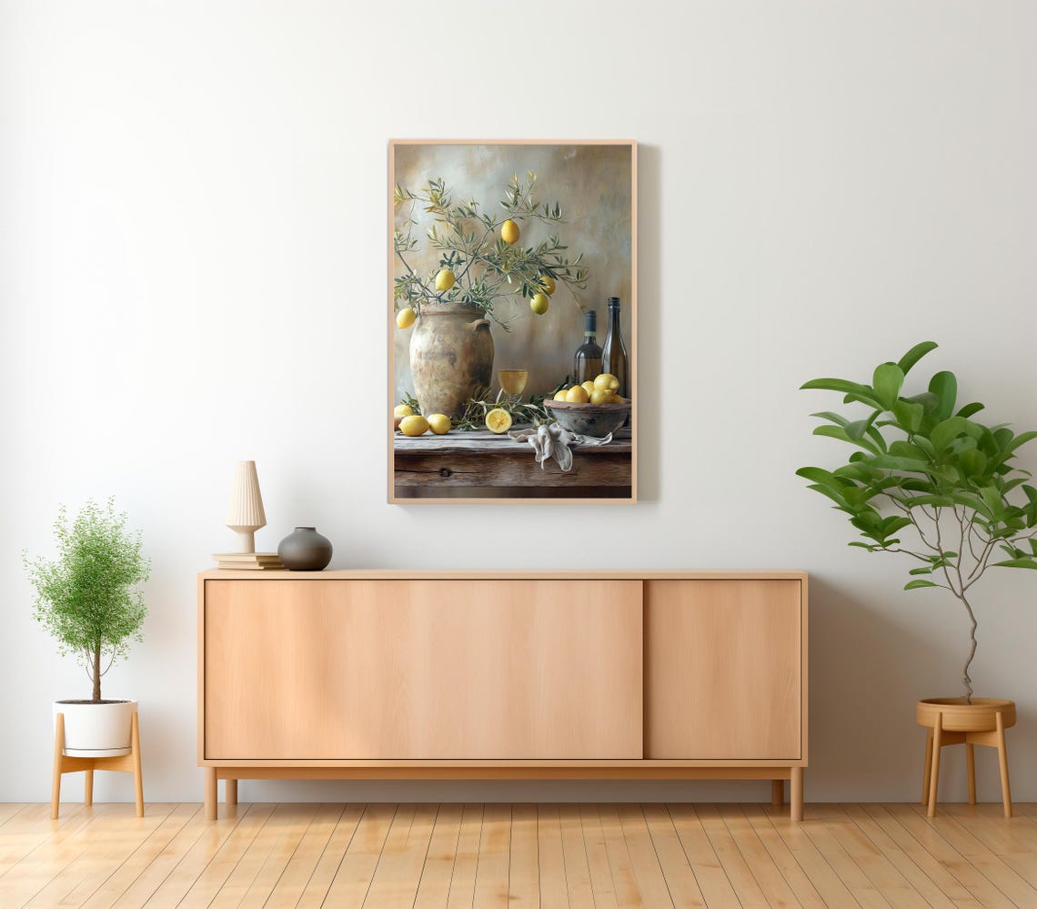 Lemon Branches in Clay Urn Mediterranean Still Life Kitchen Art Print - Image 2