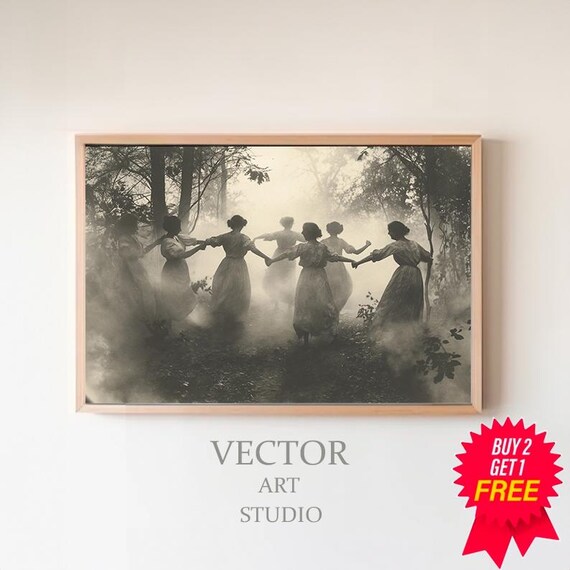 Circle of Dancing Witches Vintage Photography Dark Occult Poster