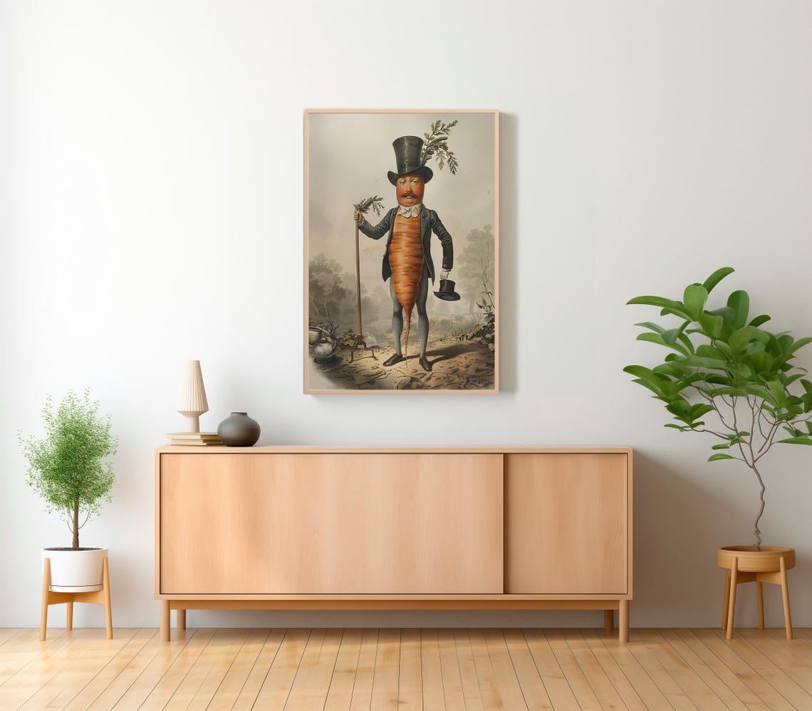 Anthropomorphic Carrot Gentleman in Top Hat Vintage Whimsy Poster - Image 2