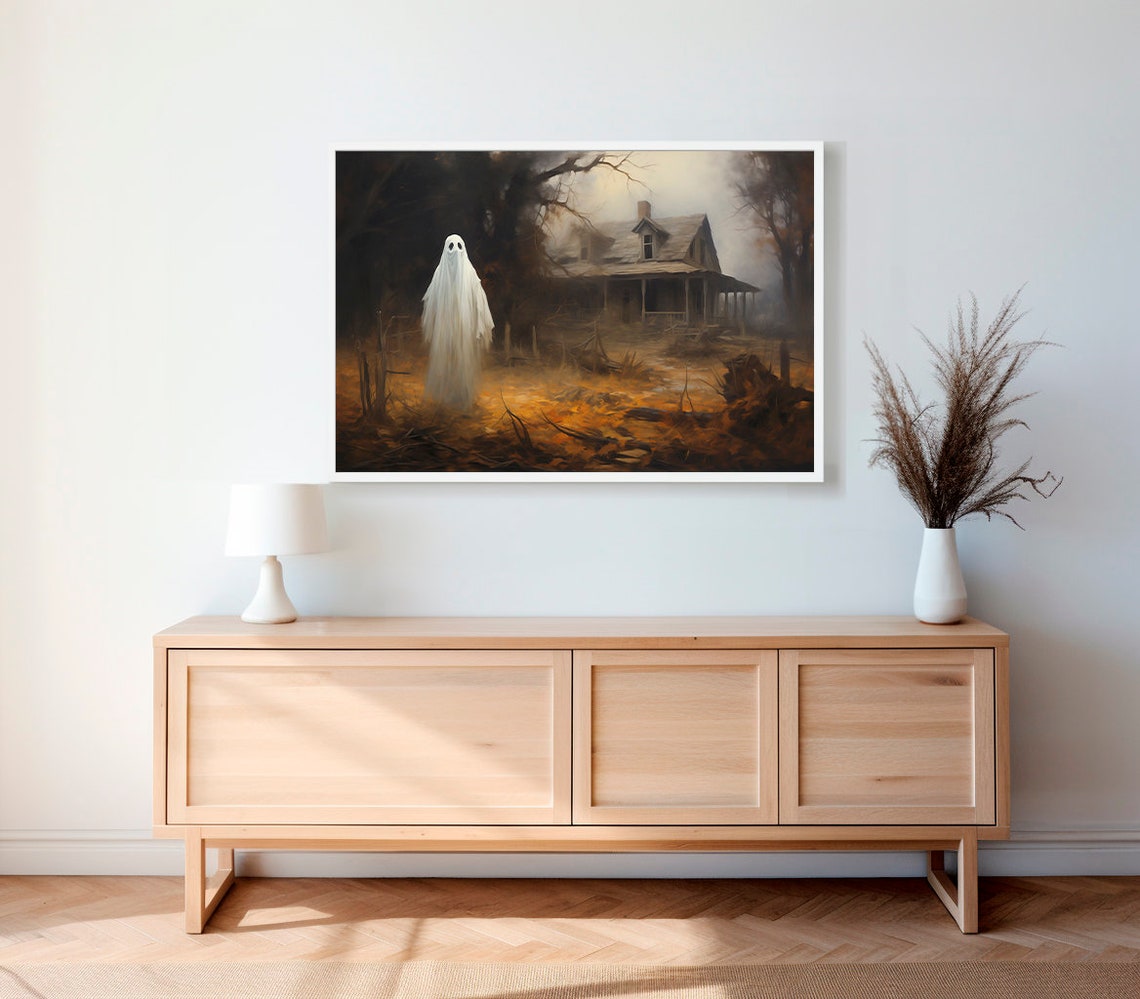 Ghost Before Old Farmhouse Misty Fall Haunted Halloween Poster - Image 2