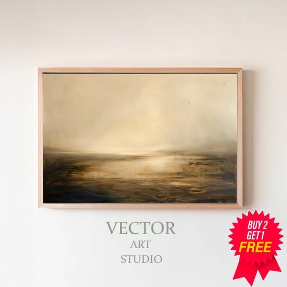 Modern Abstract Frame Tv Art Neutral Gold Landscape Painting Beige Tv Art Moody Dark Rustic Minimalist Decor