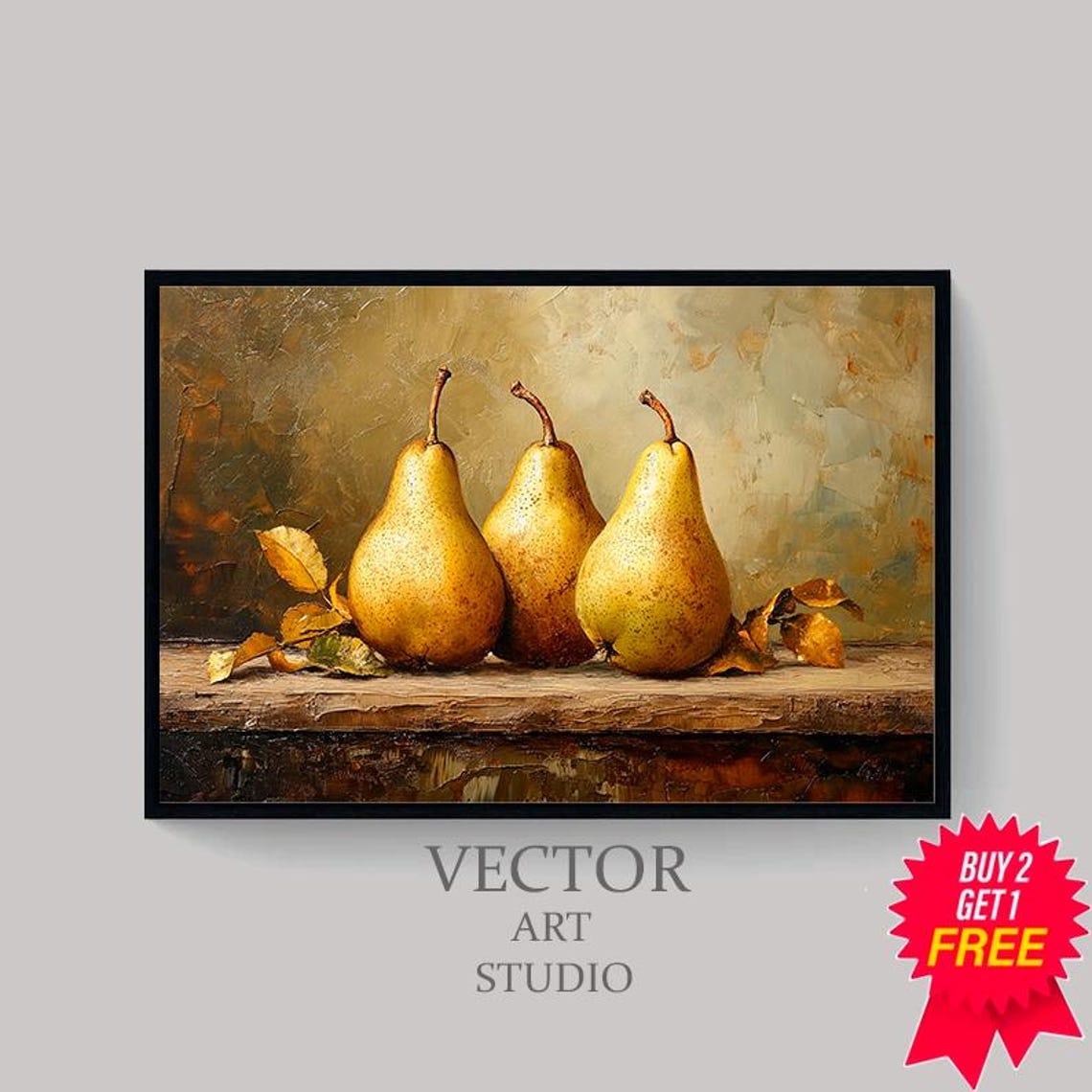 Rustic Still Life Wall Print Moody Fruit Print Kitchen Vintage Painting Fruit Still Life Painting Fruit Pears Wall Art - Image 4