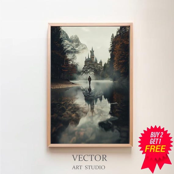 Wizarding Inspired Poster Vintage Wizard School Wizard World Van Gogh Painting Vintage Castle Decor Wall Art