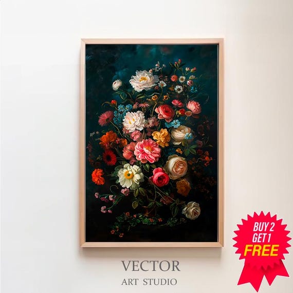 Dark Academia Roses, Moody Vintage Floral Art Print