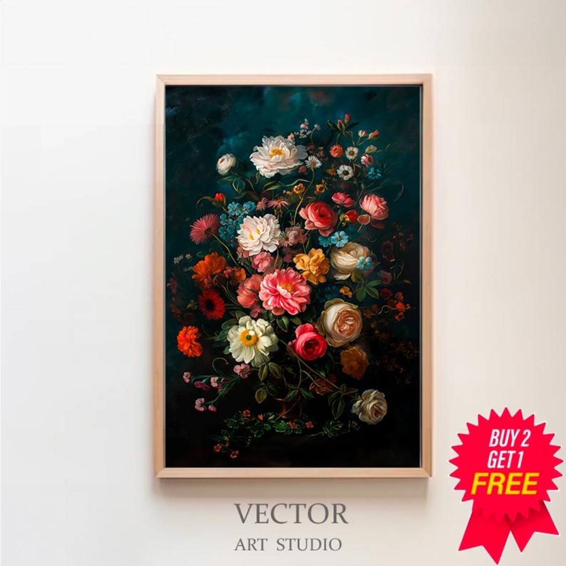 Dark Academia Roses, Moody Vintage Floral Art Print