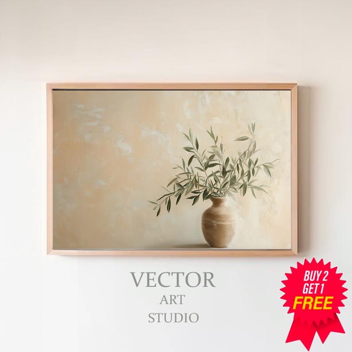 Small Terracotta Vase With Olive Sprigs Minimal Still Life Poster