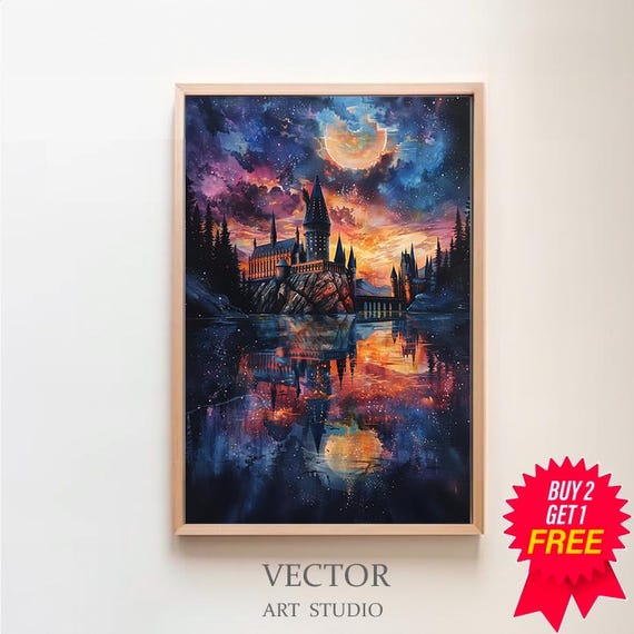 Wizarding Inspired Poster Vintage Wizard School Wizard World Van Gogh Painting Vintage Castle Decor Wall Art