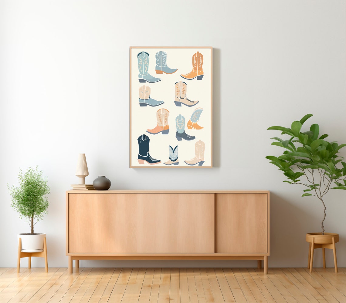 Blue Cowgirl Boots Set Print Preppy Wall Poster Cowgirl Trendy Wall Art Western Bedroom Decor Rodeo Cowgirl Print - Image 2