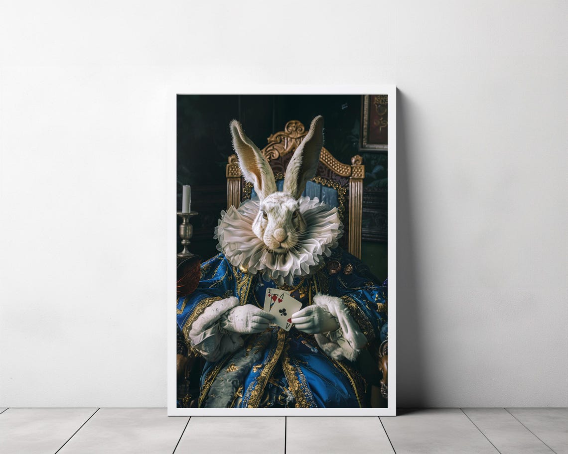 White Rabbit In Royal Robes Holding Ace Playing Cards Poster - Image 3