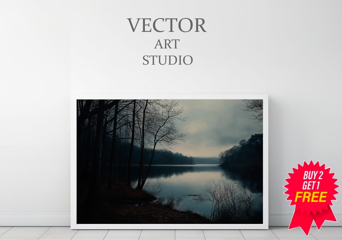 Moody Landscape Bare Trees Painting Dark Cottagecore Art Print Rustic Country Wall Art Nature Landscape Vintage Farmhouse Decor - Image 3