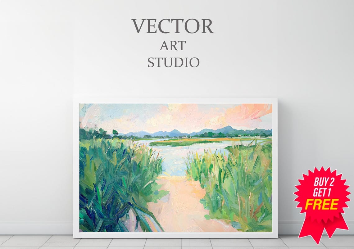 Sandy Path Through Marsh Grasses In Pastel Spring Light Poster - Image 3