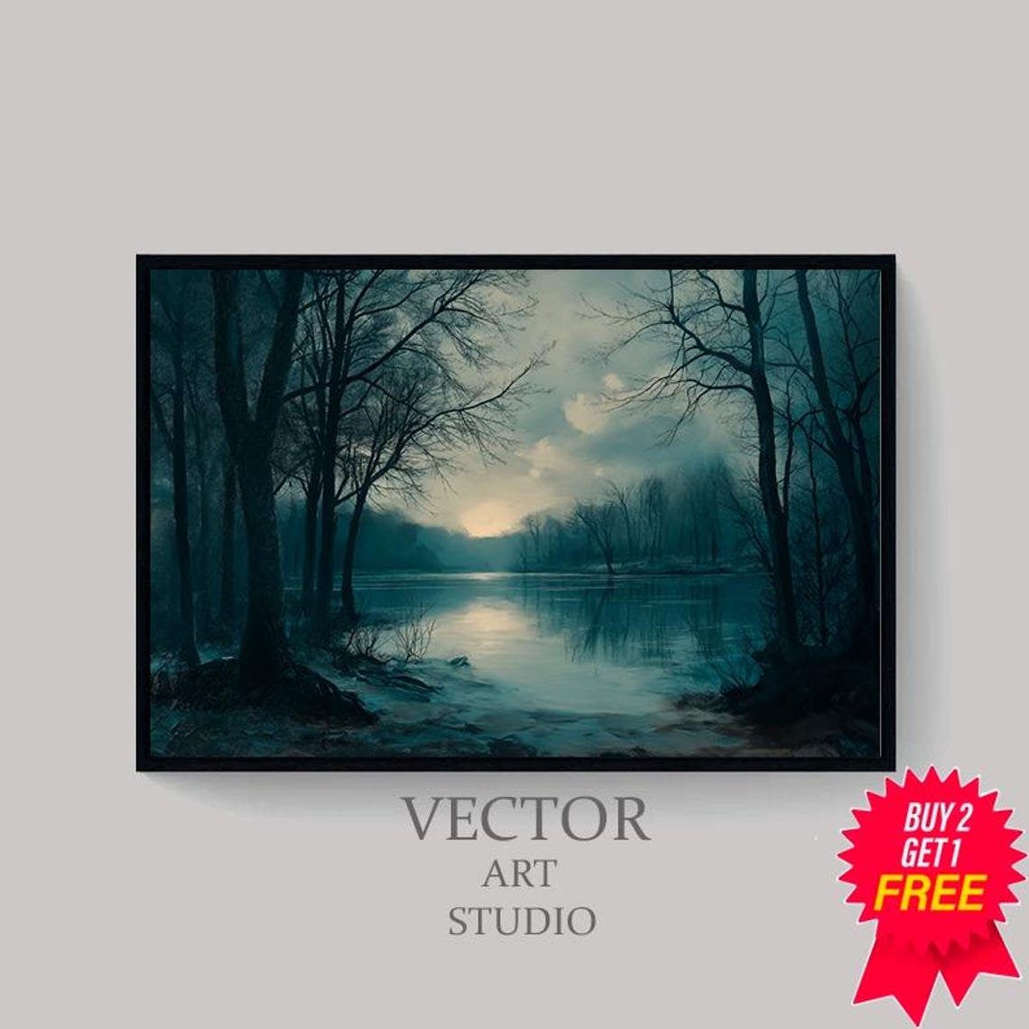 Moody Landscape Bare Trees Painting Dark Cottagecore Art Print Rustic Country Wall Art Nature Landscape Vintage Farmhouse Decor - Image 4