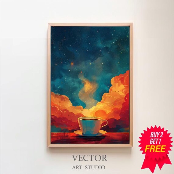Retro Coffee Wall Art 80s Vintage Coffee In Space Universe Home Kitchen Decor