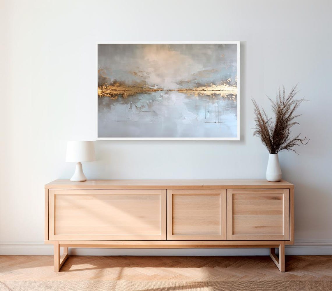 Minimalist Abstract Horizon with Gold Line in Grey Painting Poster - Image 2