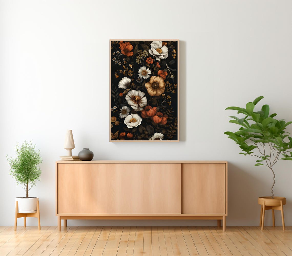 Elegant White and Orange Poppy Bouquet on Dramatic Black Poster - Image 2