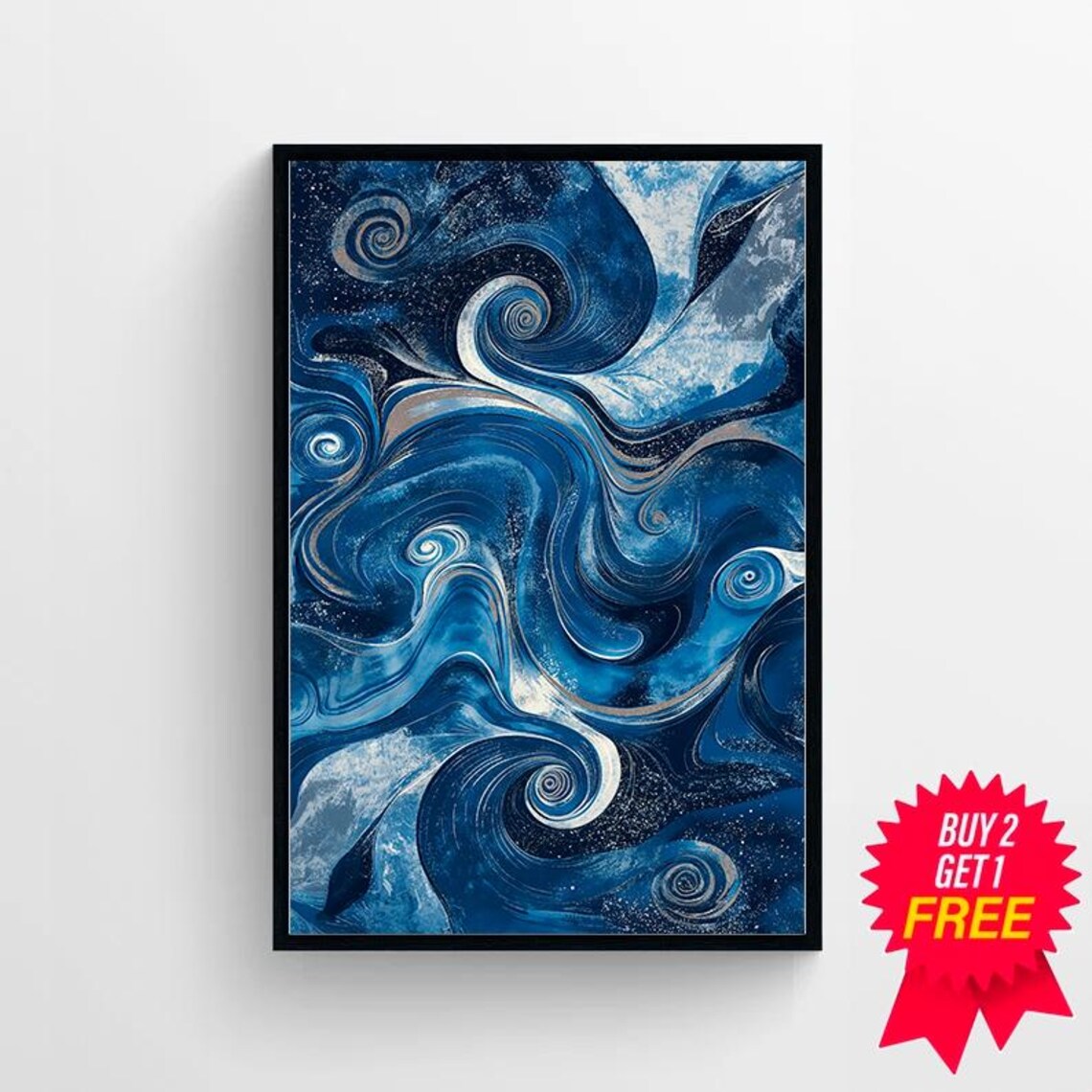 Indigo Blue Marble Swirl Starry Night Spiral Abstract Art Poster - Image 4