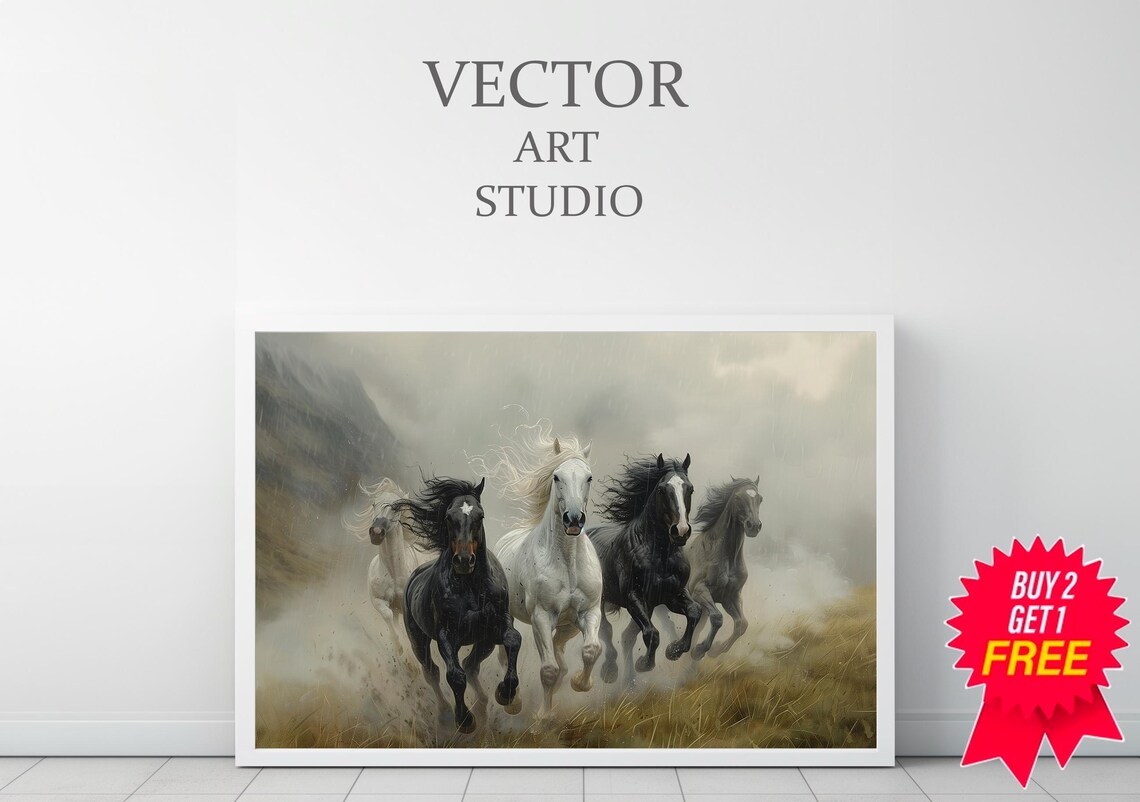 Arabian Horses, Vintage Landscape Art Print - Image 3