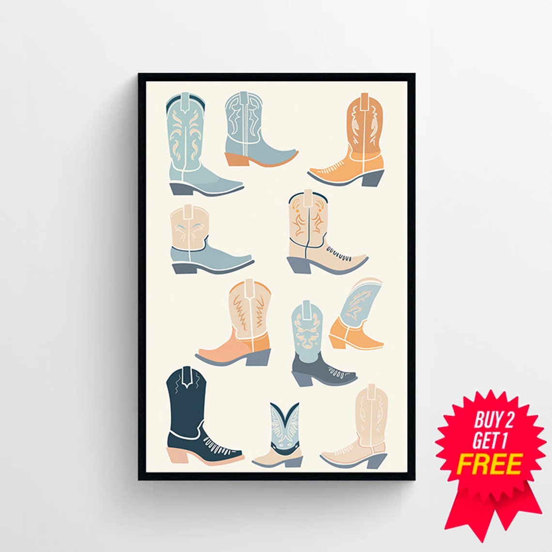 Blue Cowgirl Boots Set Print Preppy Wall Poster Cowgirl Trendy Wall Art Western Bedroom Decor Rodeo Cowgirl Print - Image 4