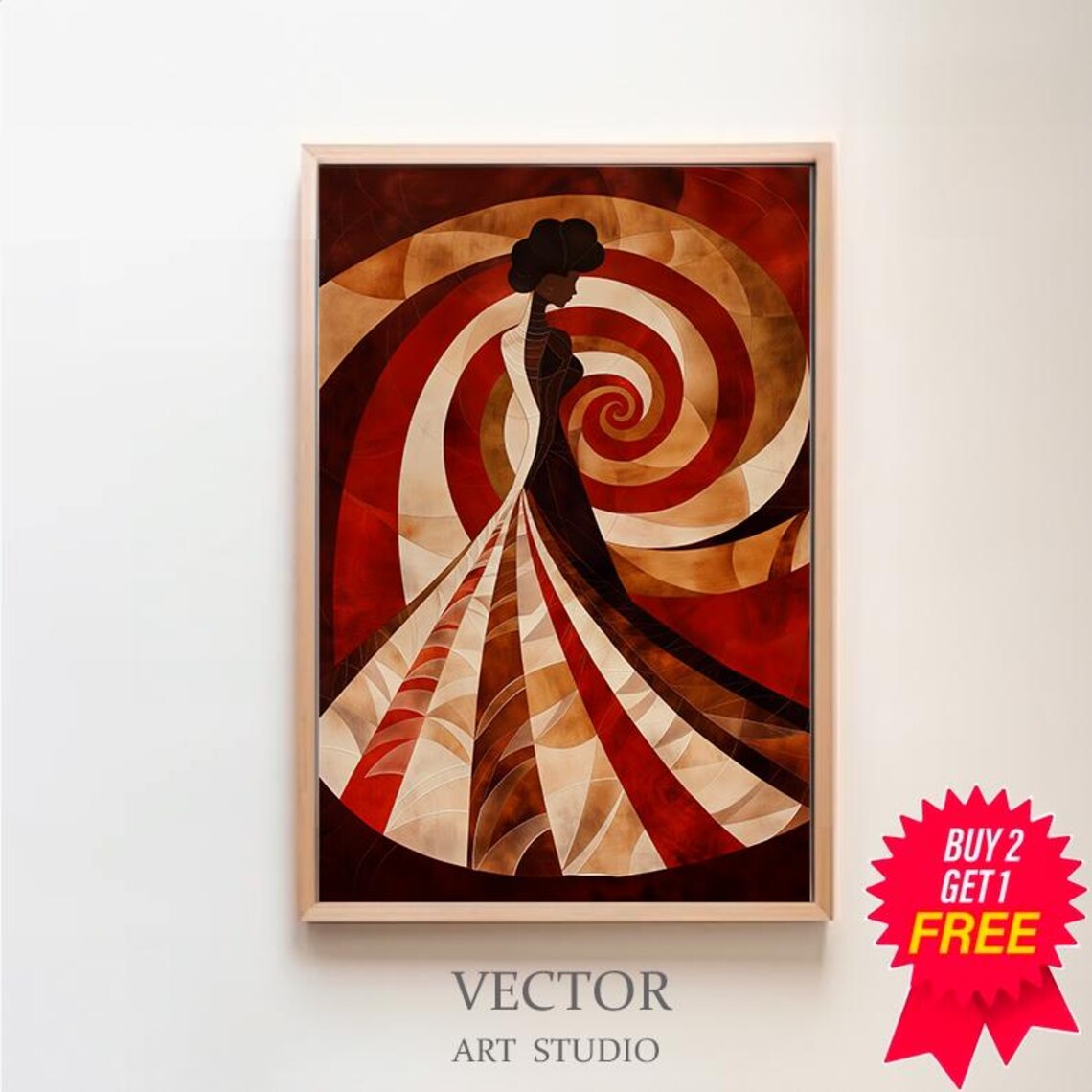 Red Swirl Mosaic Gown Elegant Woman Geometric Style Art Poster
