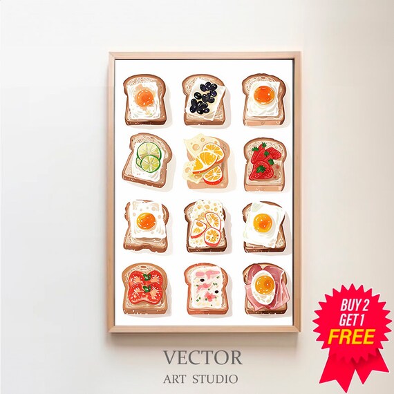 Toast Breakfast Print Avocado Toast Decor Trendy Kitchen Wall Art Kitchen Decor Minimalist Food Ingredient Print Foodie Art Print