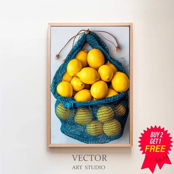 Lemons In Bag Print Kitchen Ingredient Art Print Fruits Kitchen Decor Kitchen Wall Art Food Art Print Kitchen Decor Dining Room Decor