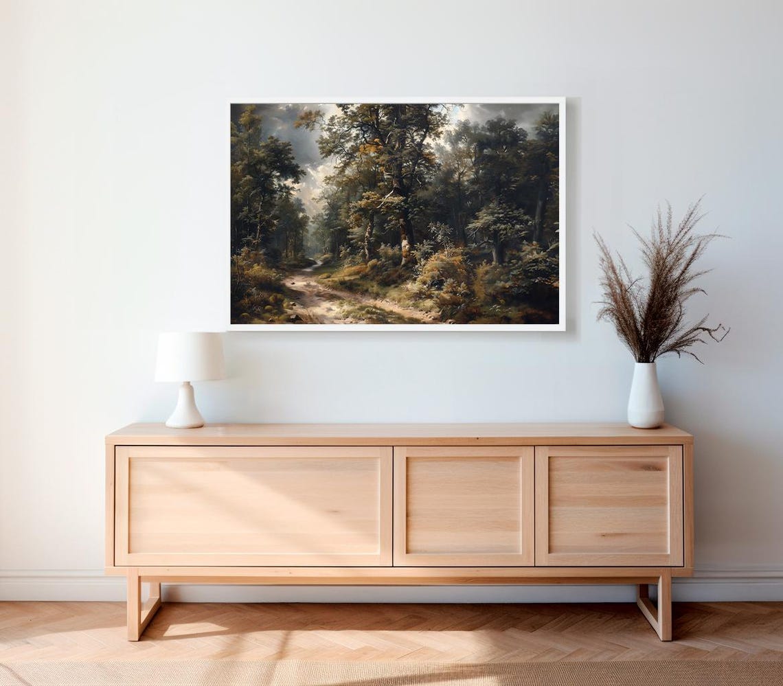 Vintage Oil Painting of a Dark Forest Path at Dusk Landscape Poster - Image 2