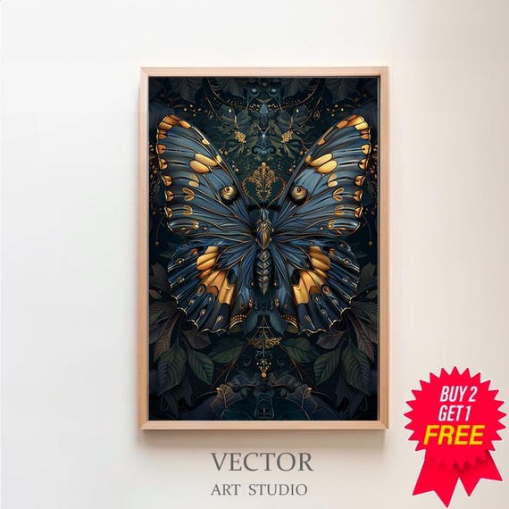 William Morris Inspired Butterfly Art Print Butterfly Print Butterfly Wall Art Large Wall Art Butterfly Decor Gift