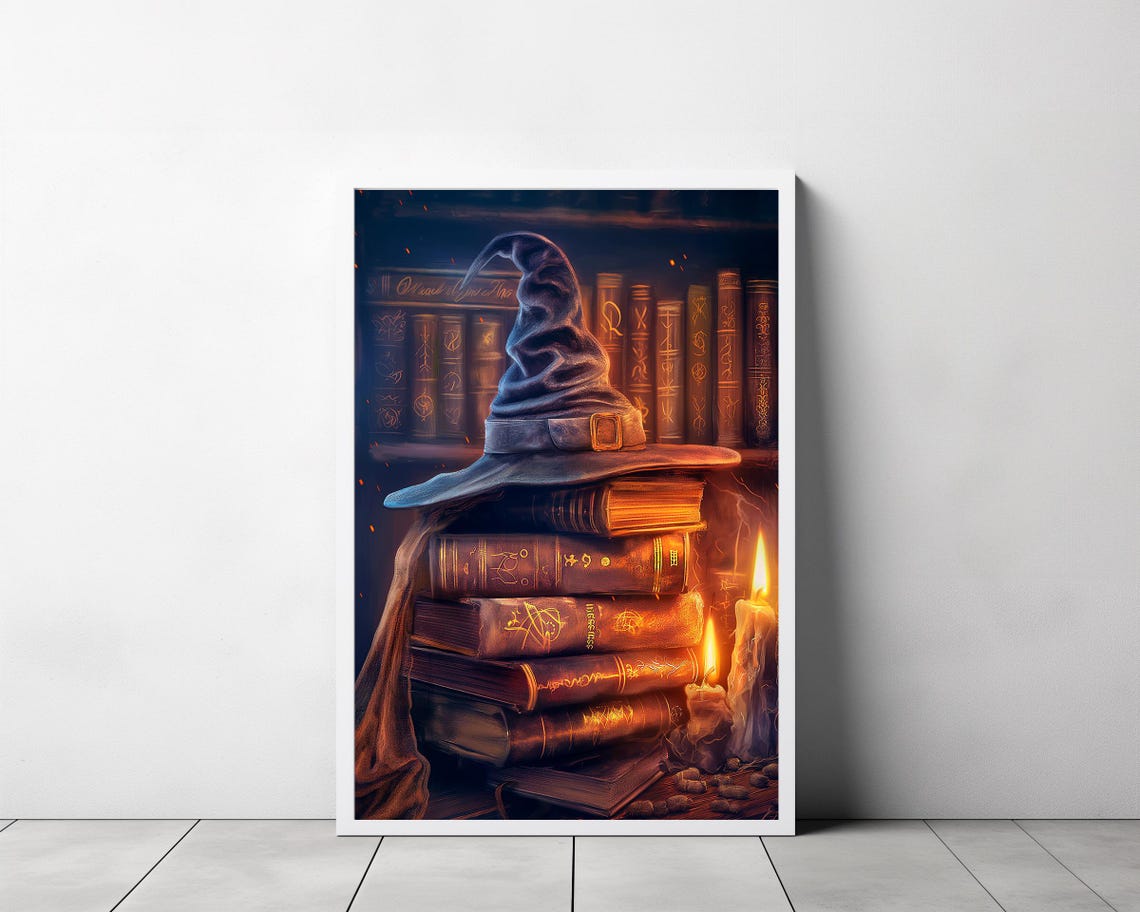 Witch Hat on Spell Books by Bookshelf Vintage Halloween Poster - Image 3